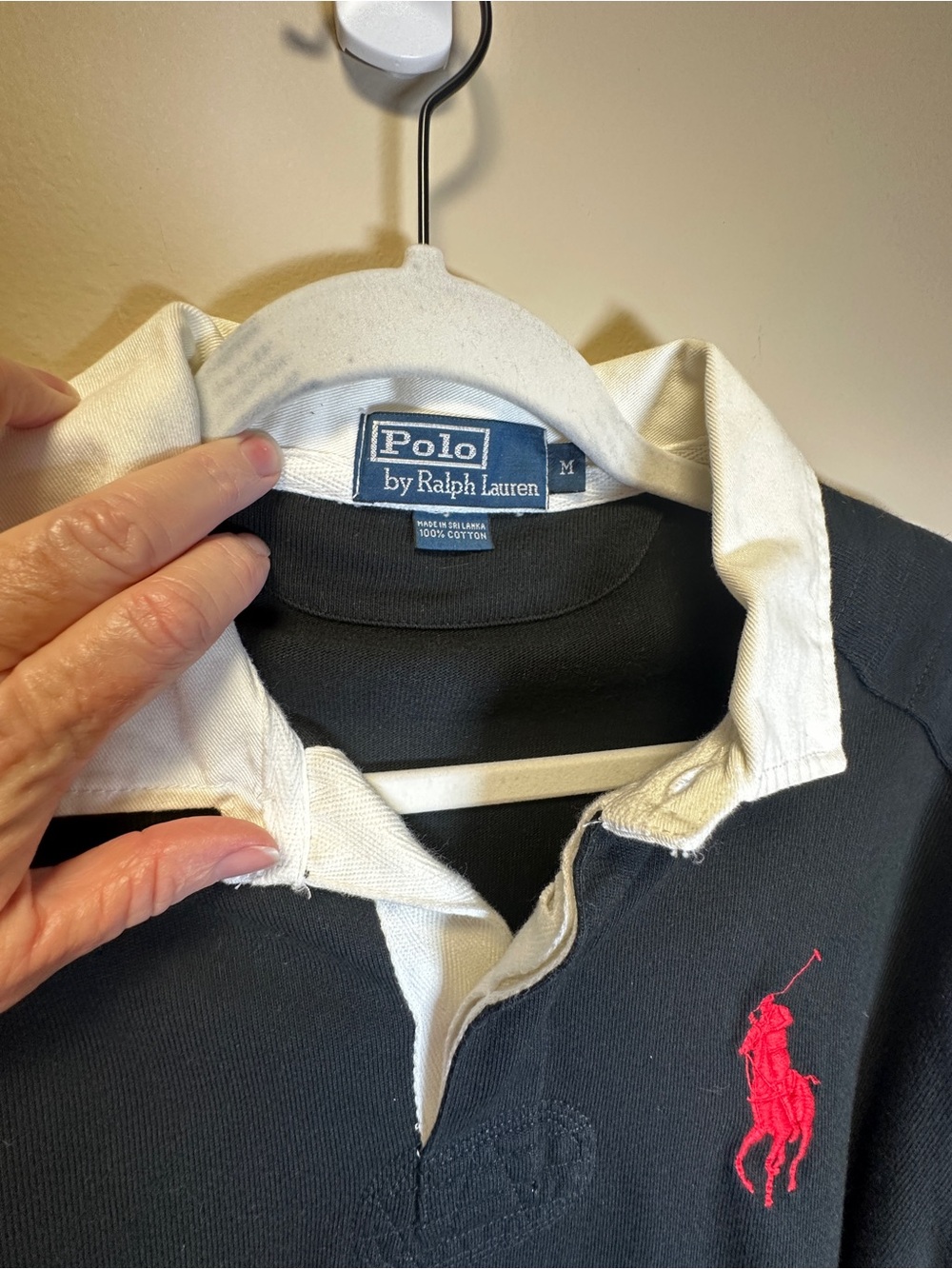 Vintage Polo Ralph Lauren Rugby Shirt Men’s M Black Red Pony Elbow Patches - Picture 5 of 10